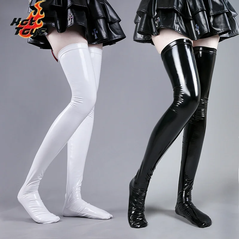 Patent Leather Thigh High Latex Stockings Women's Glossy Long Socks For Party Club Cosplay Lingerie Sexy Skinny Catsuit Stocking