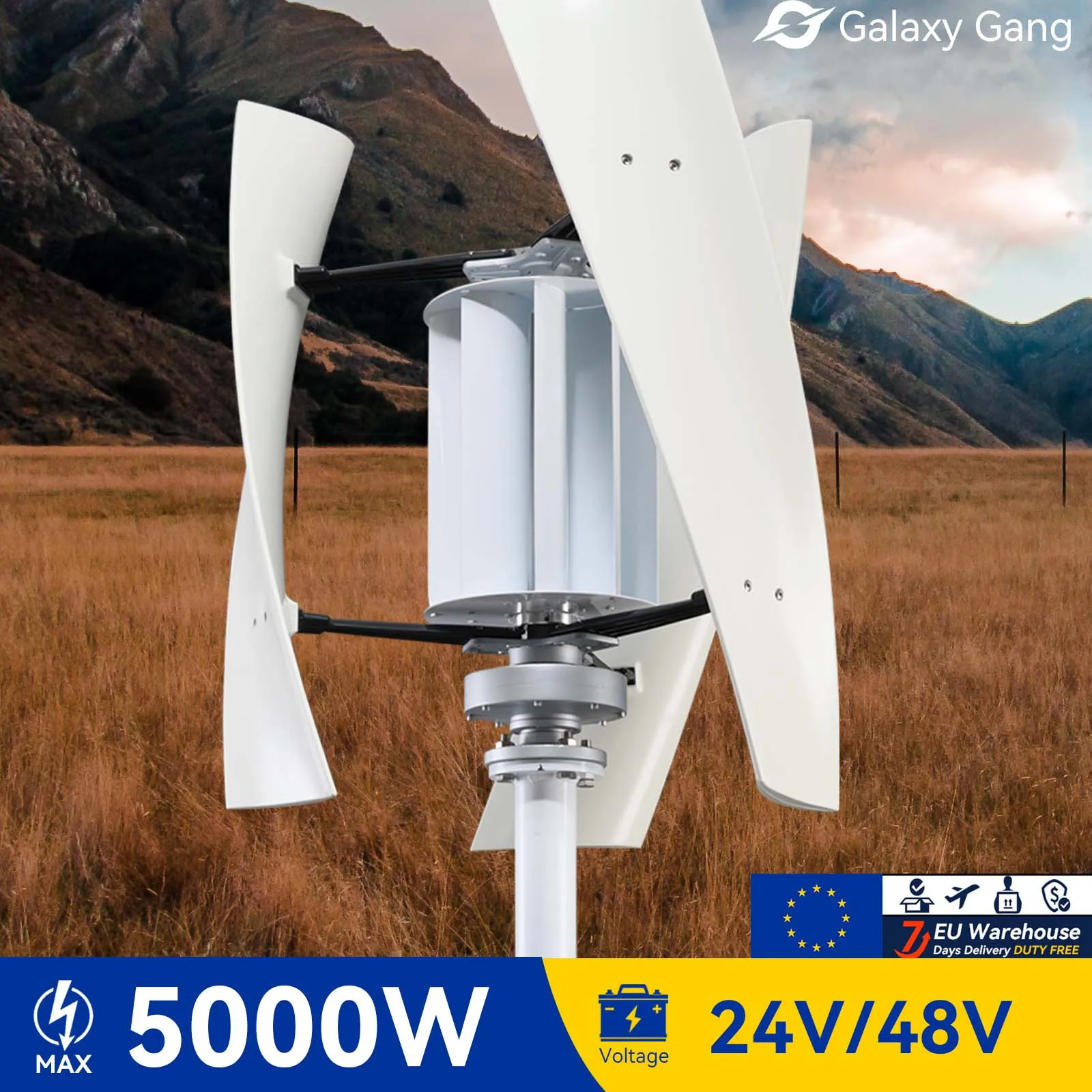 

Galaxy Gang 5KW 5000w Vertical Axis Maglev Windmill Turbine High Voltage Generator 24V 48V With Hybrid Charge Controller GGX5