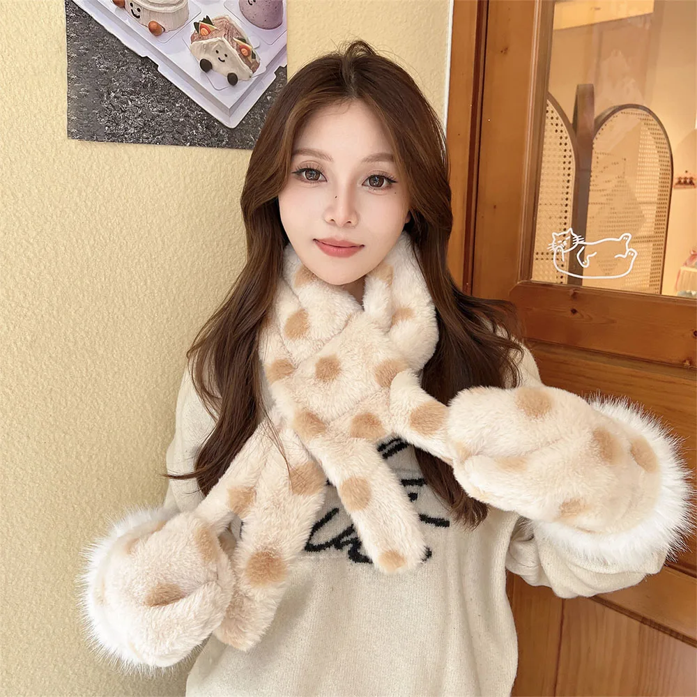 New Plush Plush Hat Warm Three-piece Set Versatile Hat Rabbit Ears Windproof Winter Scarf Winter