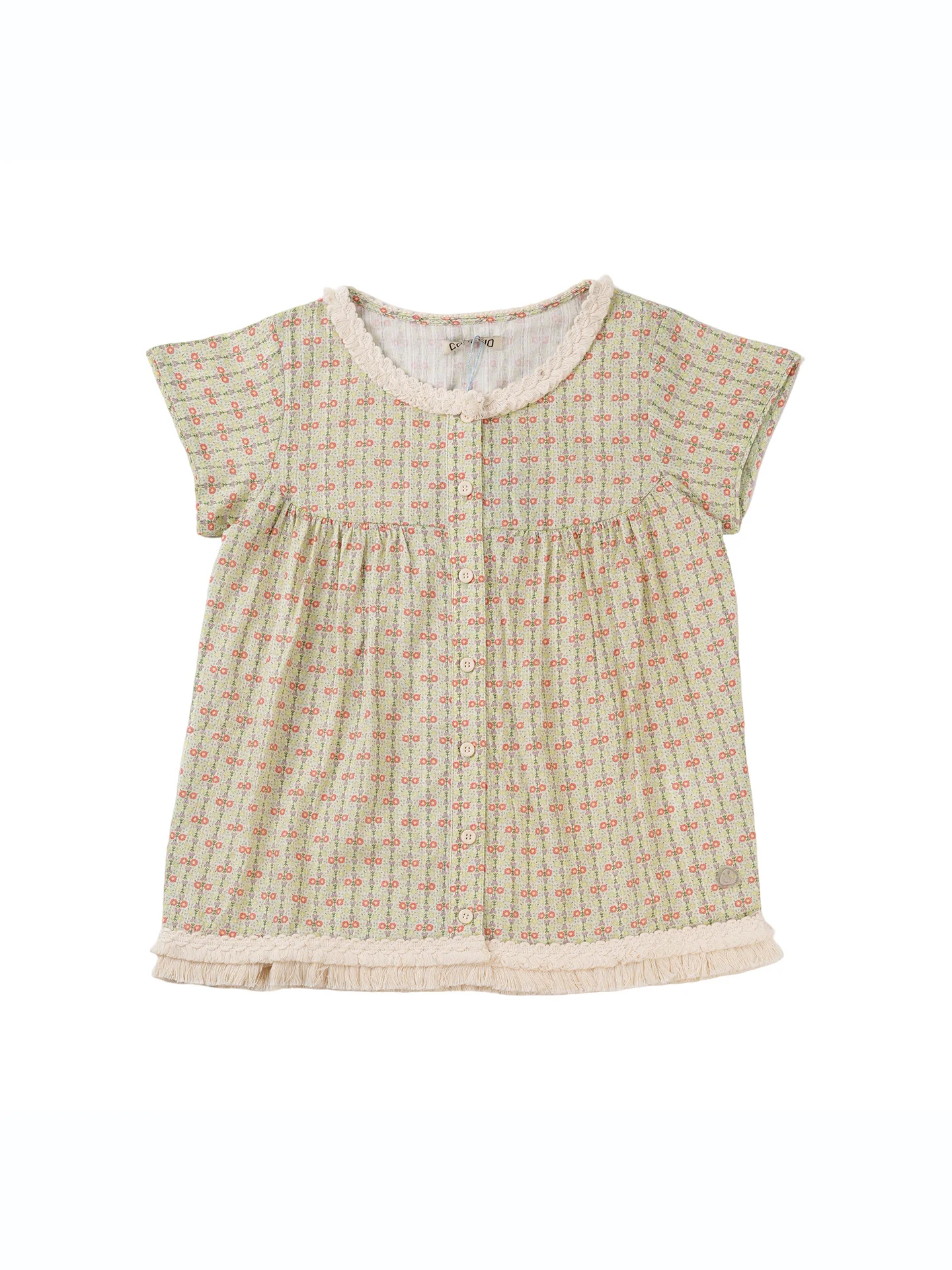 

Женская рубашка в корейском стиле с цветочным принтом, круглым вырезом и короткими рукавами, с кружевной отделкой, утягивающий топ из неэластичного хлопка