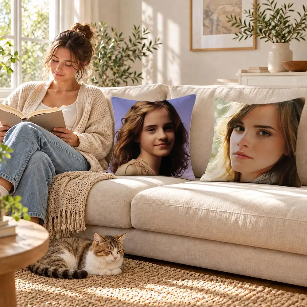Actor Emma Watson Cushion Cover Short Plush Pillowcase, Sofa Bedroom Home Decor, Ideal Holiday Gift