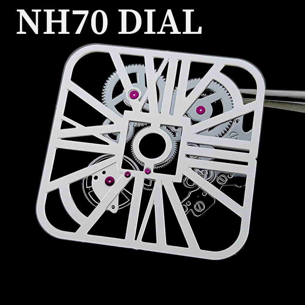 27mm NH70 Watch Square Dial Skeleton Dial Customized Logo Dial Roman Numerals Dial Fit NH70 Movement Sports Watch Accessories