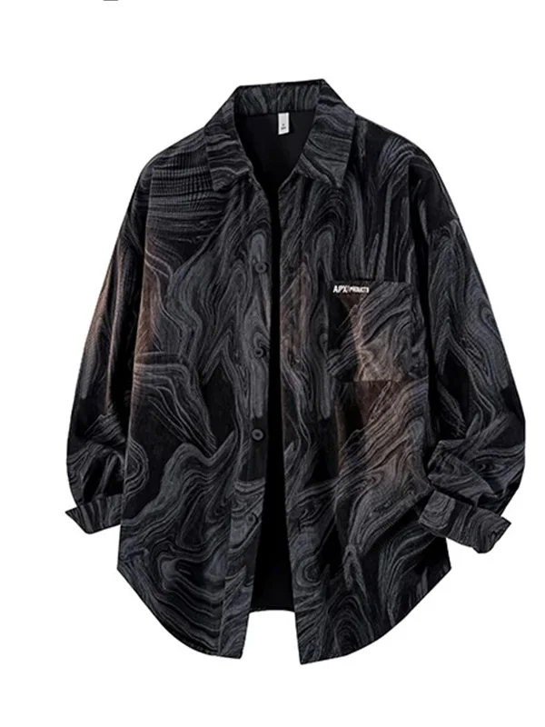 

Men's Long Sleeve Shirt Tie Dye Layering Collar Autumn Fashion Outerwear Polyester Fiber Regular Fit Loose Style Youthful