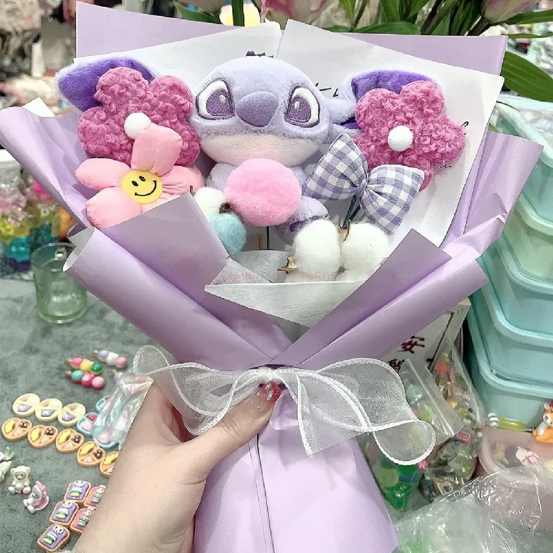 Disney Anime Stitch Stellalou Plush Bouquet Doll Toy Kawaii Cartoon Creative Gift Box Valentine\'s Day Birthday Graduation Gifts