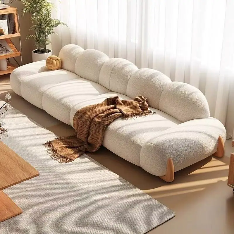 Cream wind marshmallow sofa, lamb wool log feet, lazy clouds,