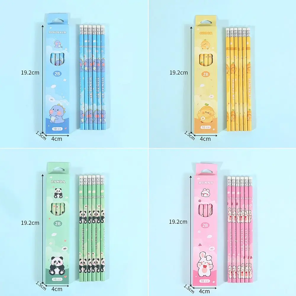 10Pcs Durable With Rubber Head 2B Pencil Smooth Writing Cartoon Writing Pencil Stationery Painting Pencil Office