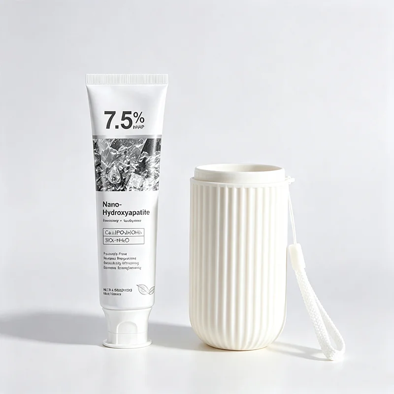 Portable Striped Travel Toothbrush Storage Cup + 7.5% Nano-Hydroxyapatite Toothpaste Set Travel Wash Cup Toothpaste Kit