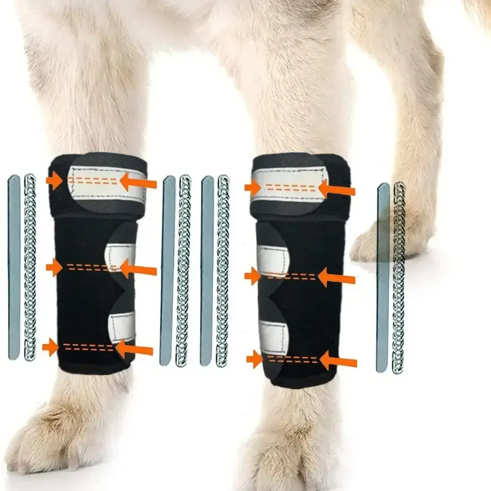 1PC Portable Metal Strips Dog Front Leg Brace Reflective Strips Non-Slip Knee Brace Breathable Adjustable Straps Joint Support