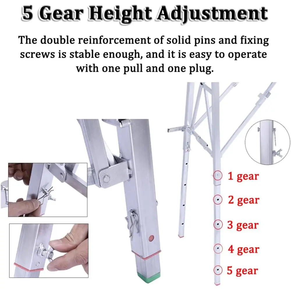 Adjustable 5-Gear Folding Ladder - Multi-Height Workbench for Home, Vehicle Cleaning, and Maintenance