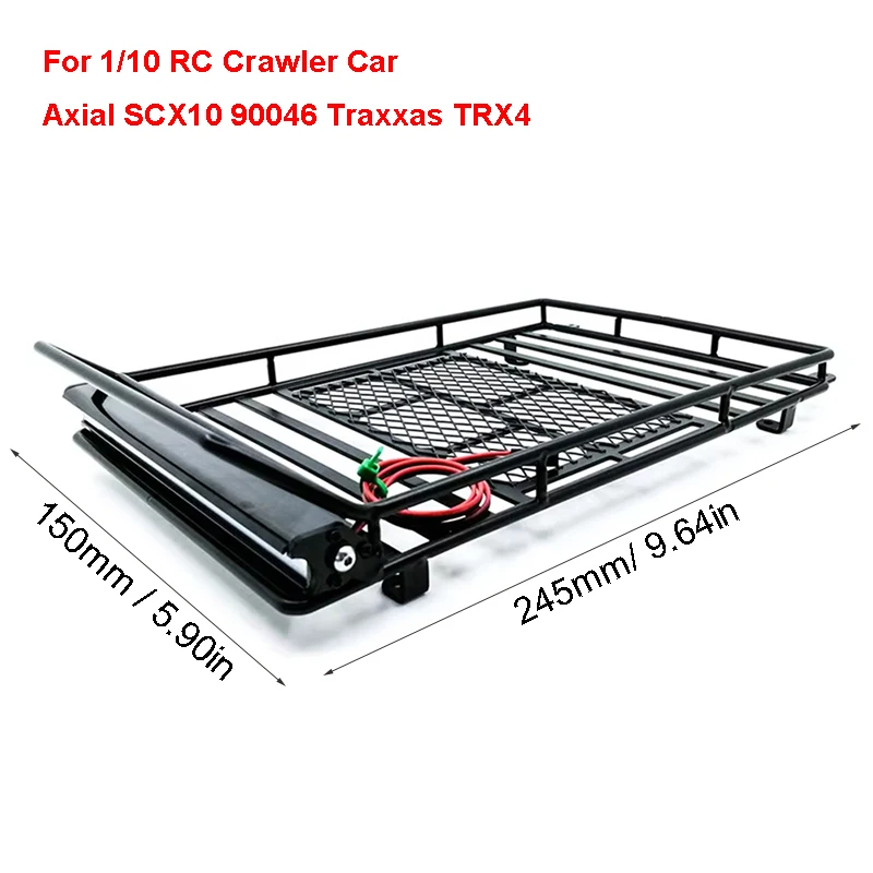 Large Size Luggage Carrier Roof Rack with LED Light Bar for 1/10 RC Crawler Car Axial SCX10 90046 Traxxas TRX4 - view 6