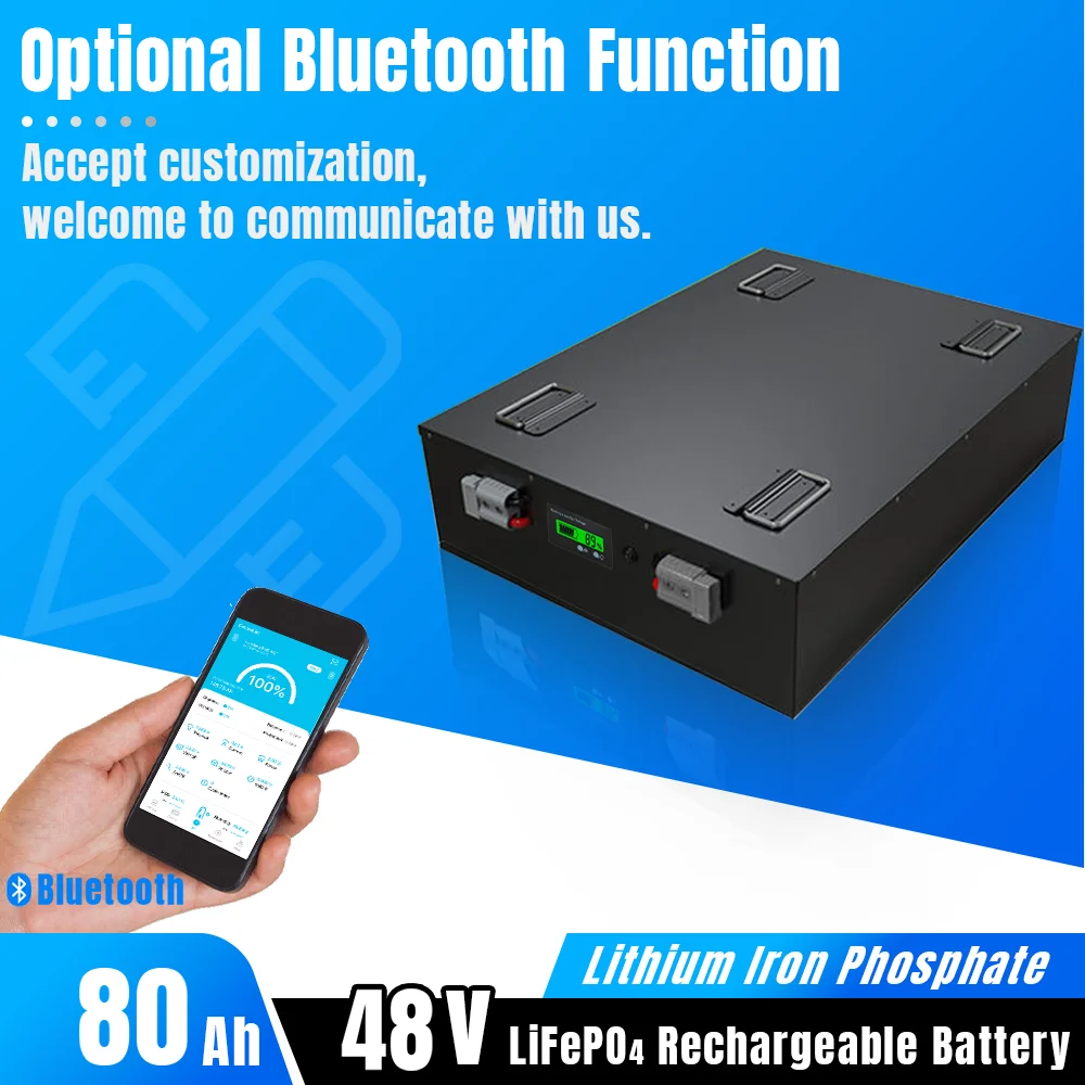 48V 80Ah Lifepo4 Battery Pack Lithium Iron Phosphate Built-in 80A BMS Optional Bluetooth for Golf Cart Tricycle Solar Energy