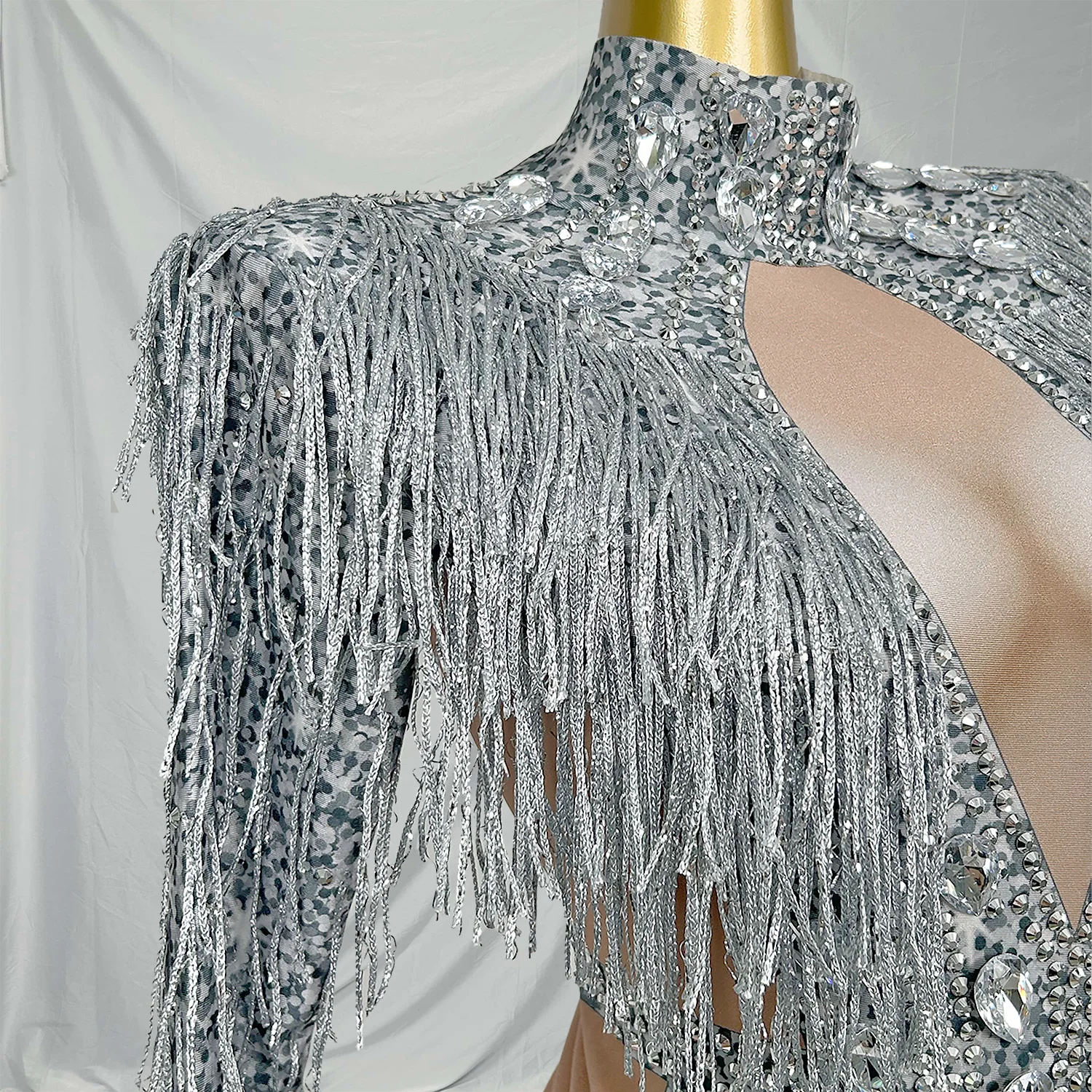 고급스러운 반짝이는 라인스톤 레오타드 패셔너블 섹시한 태슬 바디수트 바 나이트클럽 공연 의상 핫 댄스 섹시 바디수트