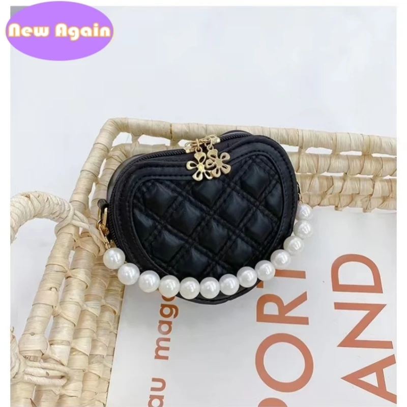 Baby girls lovely  pearl shoulder bags Children's Fashion heart crossbody Bags Toddlers Small Coin purses Kid's chain Bag NA052