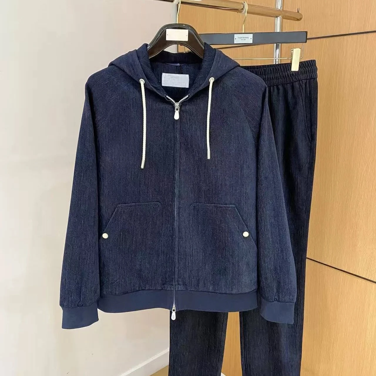 Italian autumn and winter new old money wind blended suit hooded embroidered jacket casual trousers view 2