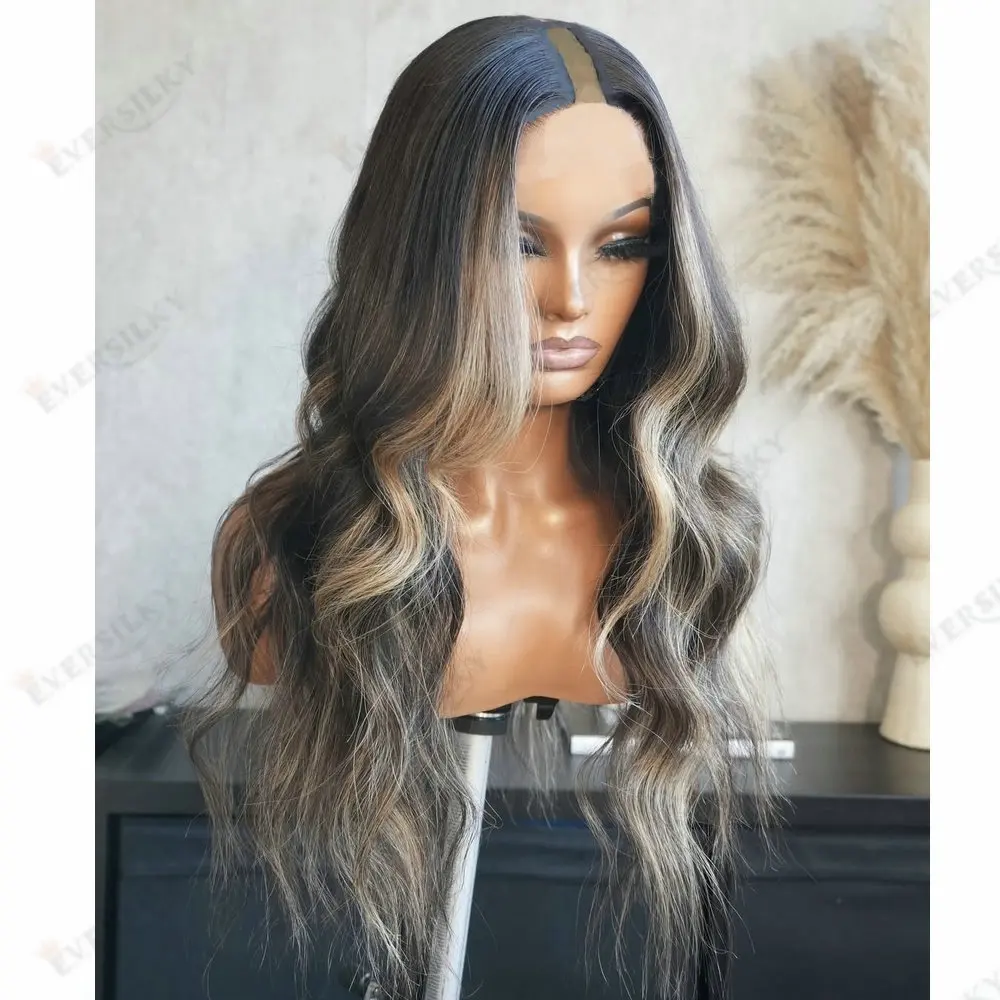 

Easy Wear Adjustable Ash Honey Blonde Highlight Loose Wave U Part Wigs Human Hair for Black Women Glueless 1x4 Size V Part Wigs