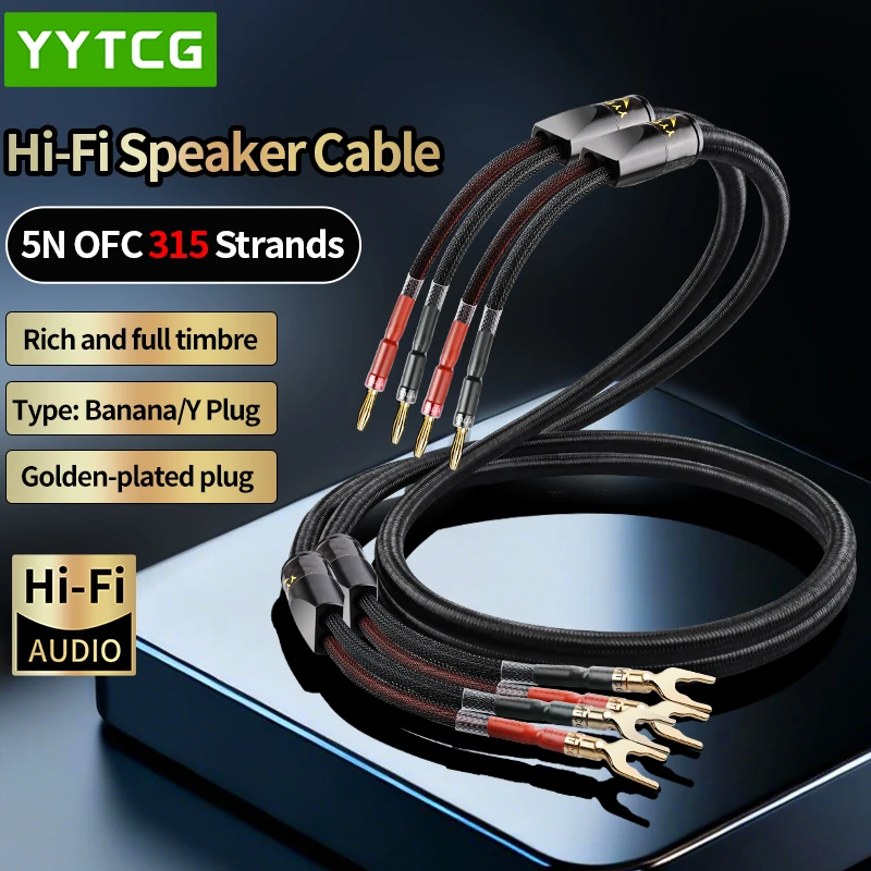 One Pair HiFi Speaker Cable High-end Audio Amplifier Cable High Purity Oxygen-free Copper With Banana 24K Gold Plug Y Plug Cable