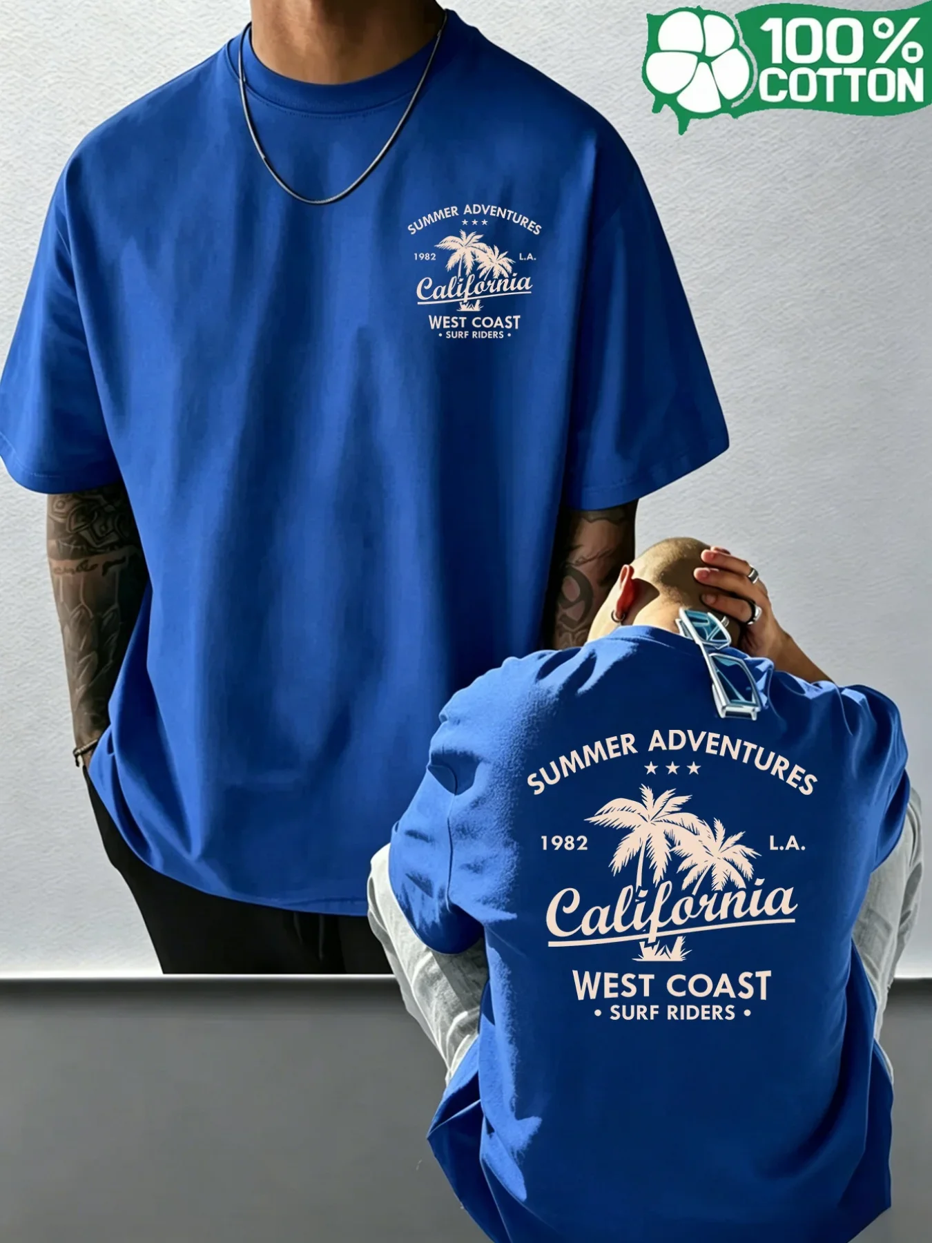 Men California T Shirt 100% Cotton West Coast Summer Adventures Surf Graphic Print Vintage Streetwear Casual Short Sleeve Tee