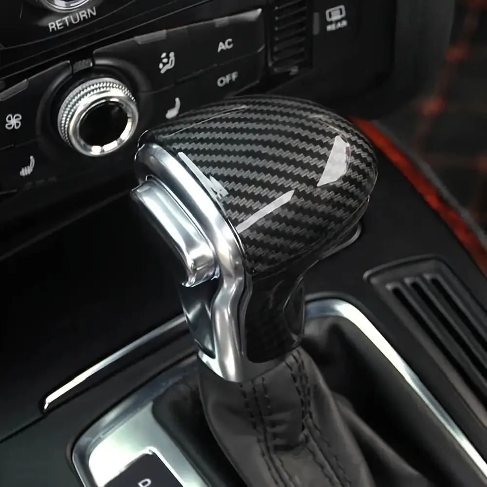 1pc Car Gear Shift Knob Smooth Surface Carbon Fiber Knob Cover For AUDI A4 B8 A5 A6 C7 S7 Q5 Q7 2011-2016 Car Accessories