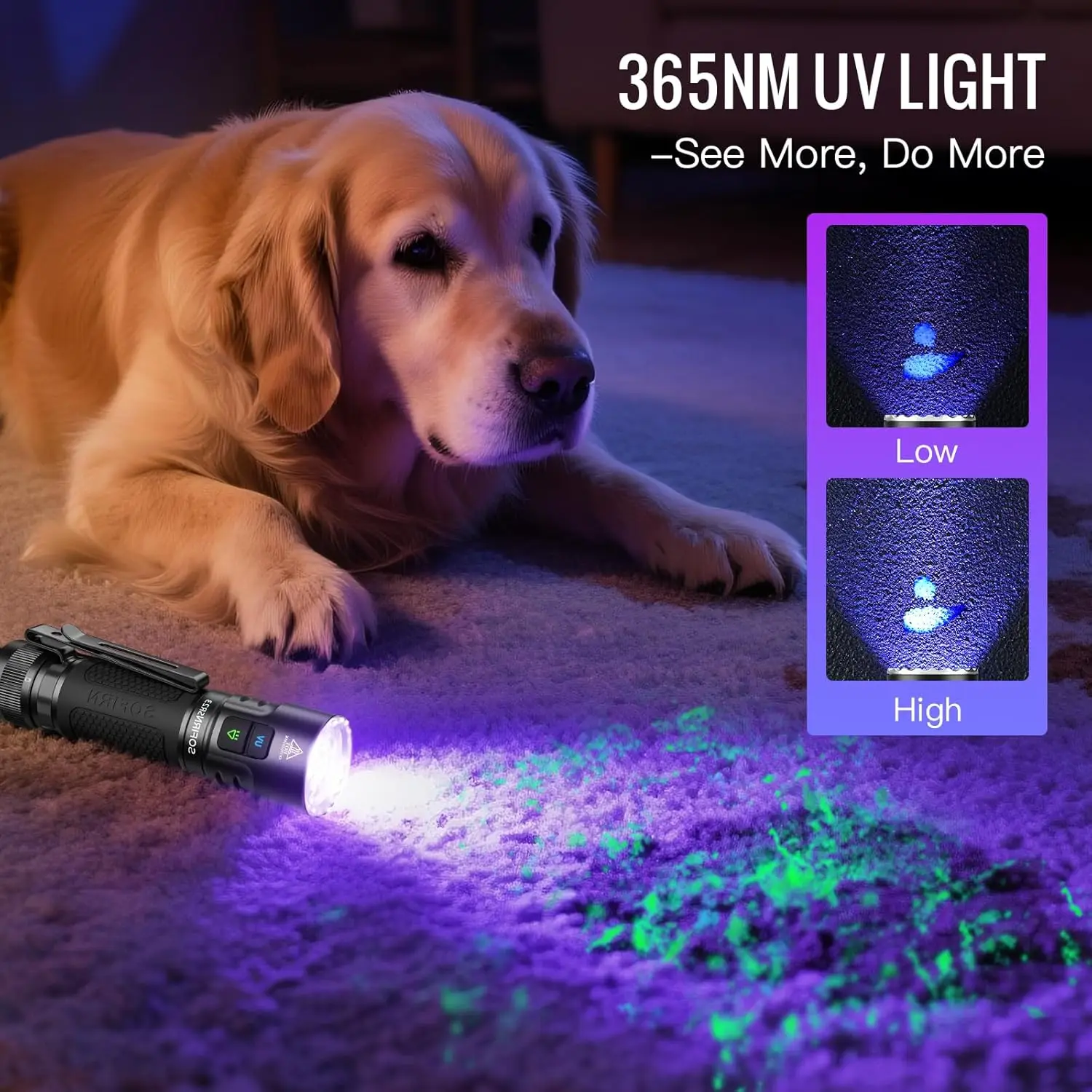 Sofirn SR23 Dual Light Flashlight 21700 USB C Rechargeable  365nm UV Light & 3300lm White Floodlight EDC Lamp Dual Switch Torch