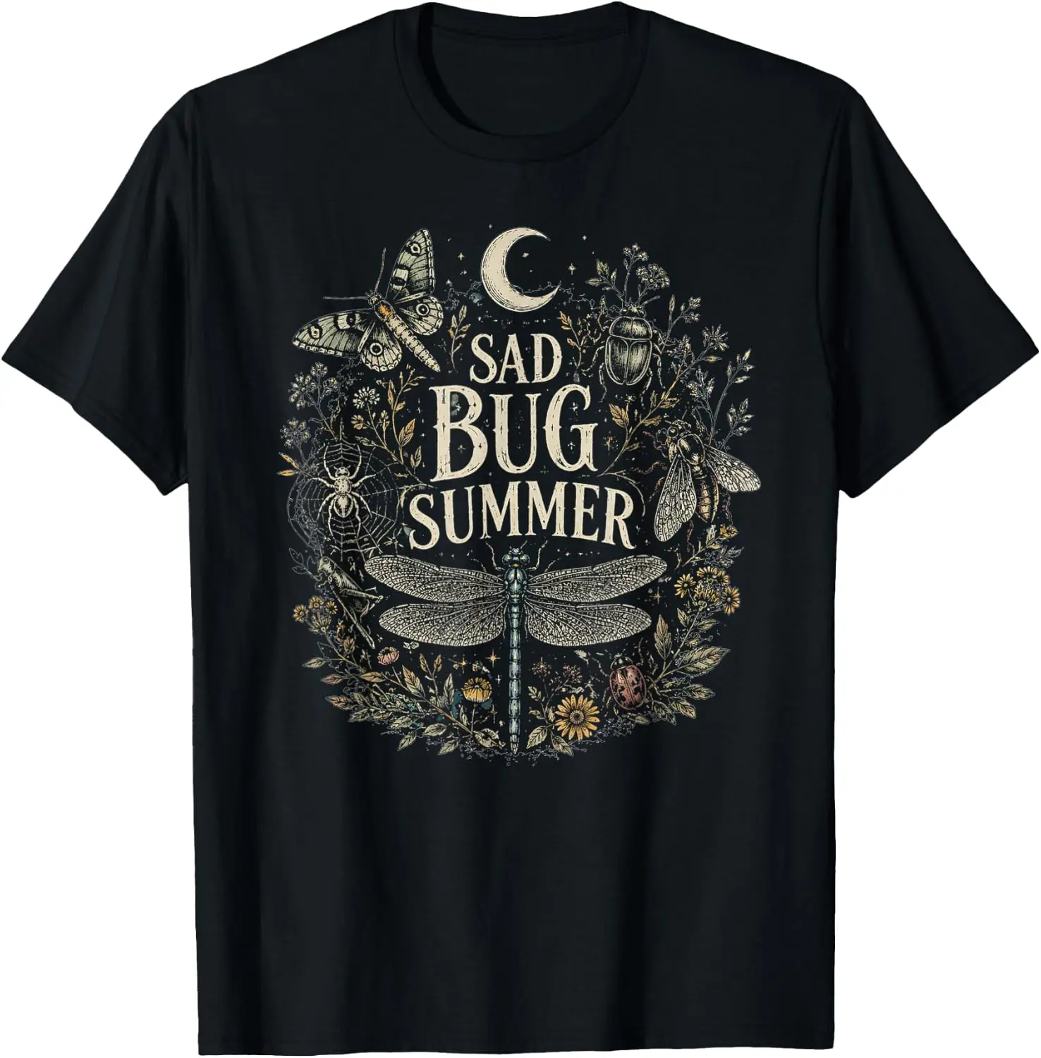 Sad Bug Summer Vintage Goth Insect Last Of The Bugs T-Shirt 100% Cotton Trendy Y2K Short-Sleeve Tee-Soft, Quick-Drying,
