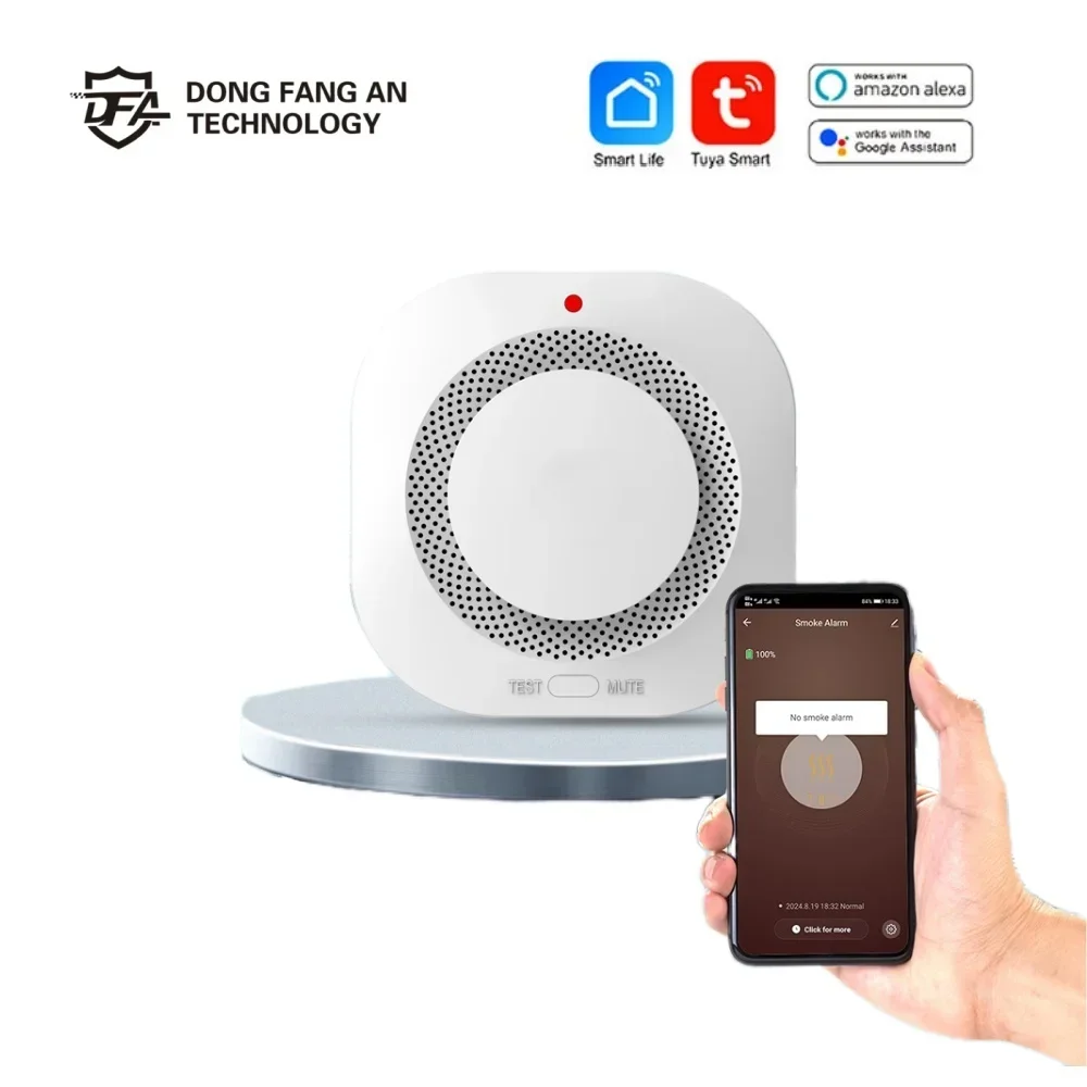 

DFA Tuya WiFi Smart Zigbee Smoke Detector Smart Home Real-time Fire Monitoring Remote Alarm Notification App Control Works Hub