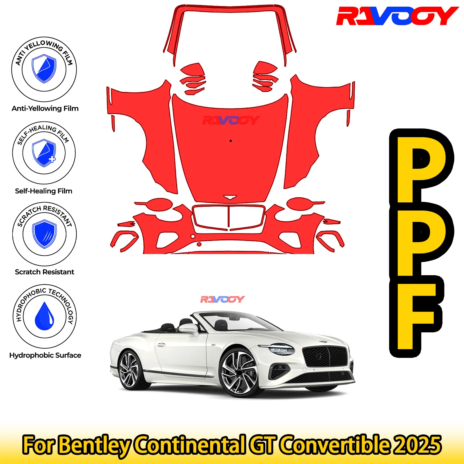 

For Bentley Continental GT Convertible 2025 Glossy Matte Black Precut front PPF Kit Paint Protection Film