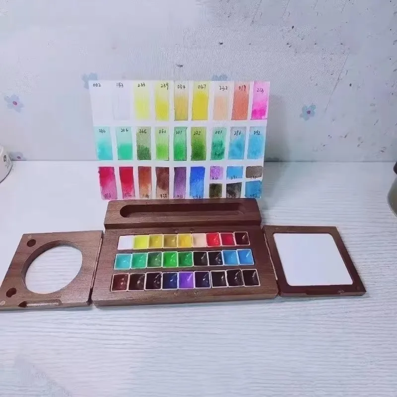 木製水彩ボックスポータブル折りたたみ水彩パレットケースオイルペイントボックス初心者屋外スケッチ絵画アートツール