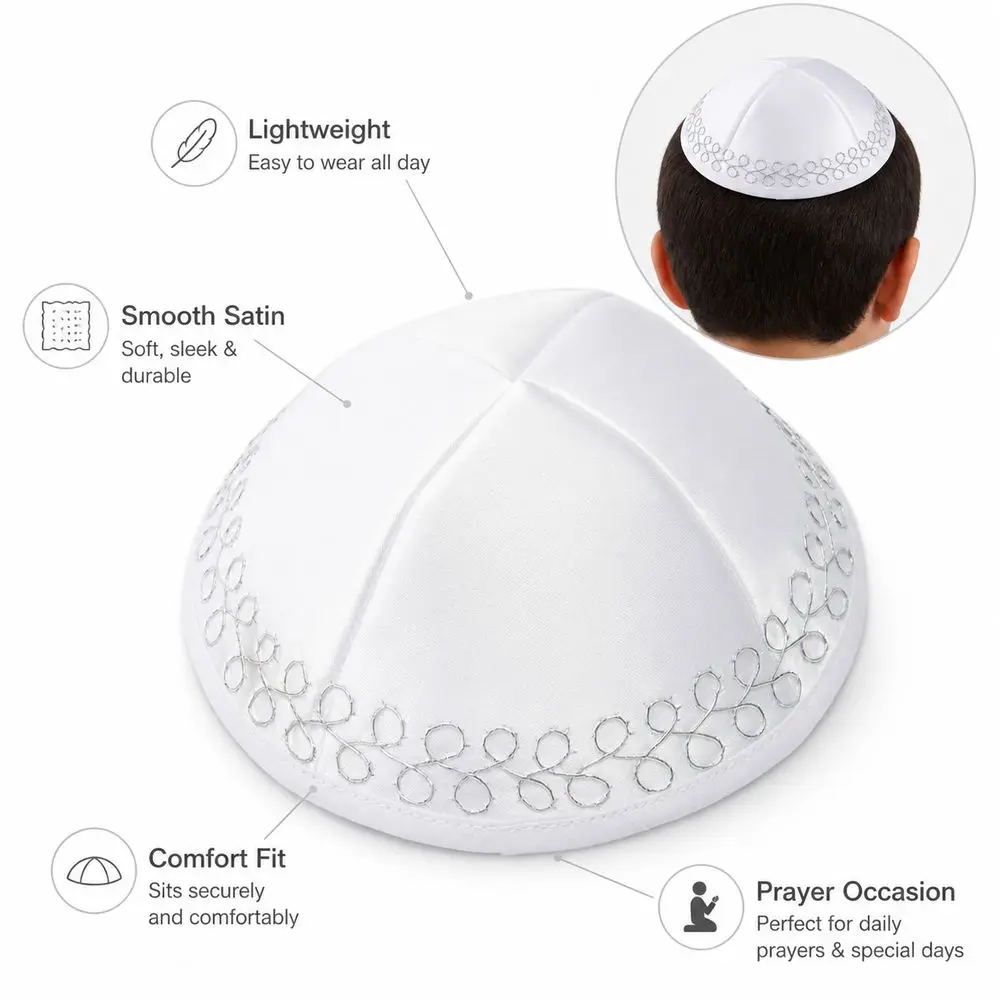 Durable Round Dome Kippah Cap Satin Fabric Smooth Surface Skull Cap Lightweight Yarmulke Skullcap Daily Wear