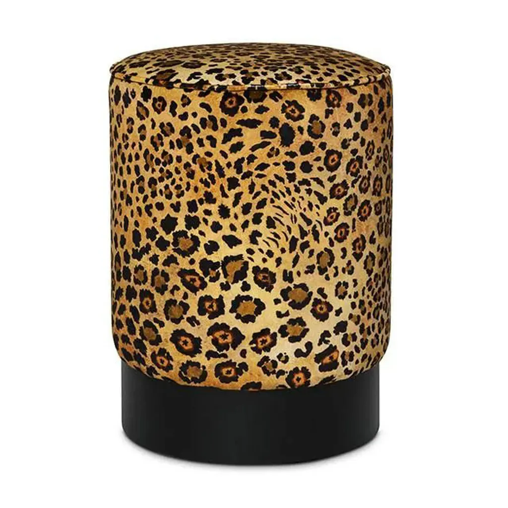 

#Vintage Luxury Living Room Safari Spot Velvet Print Pouf Wooden Leopard Ottoman Stool Bench Upholstered for Bedroom End of Bed