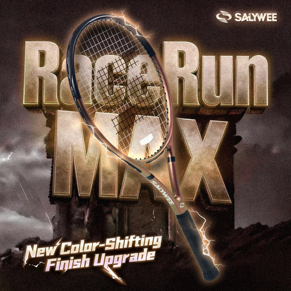 RaceRun-MAX Composite Carbon Tennis Racquet 295g Lightweight 325mm Balance One-Piece Stable Frame 50-60lbs Advanced