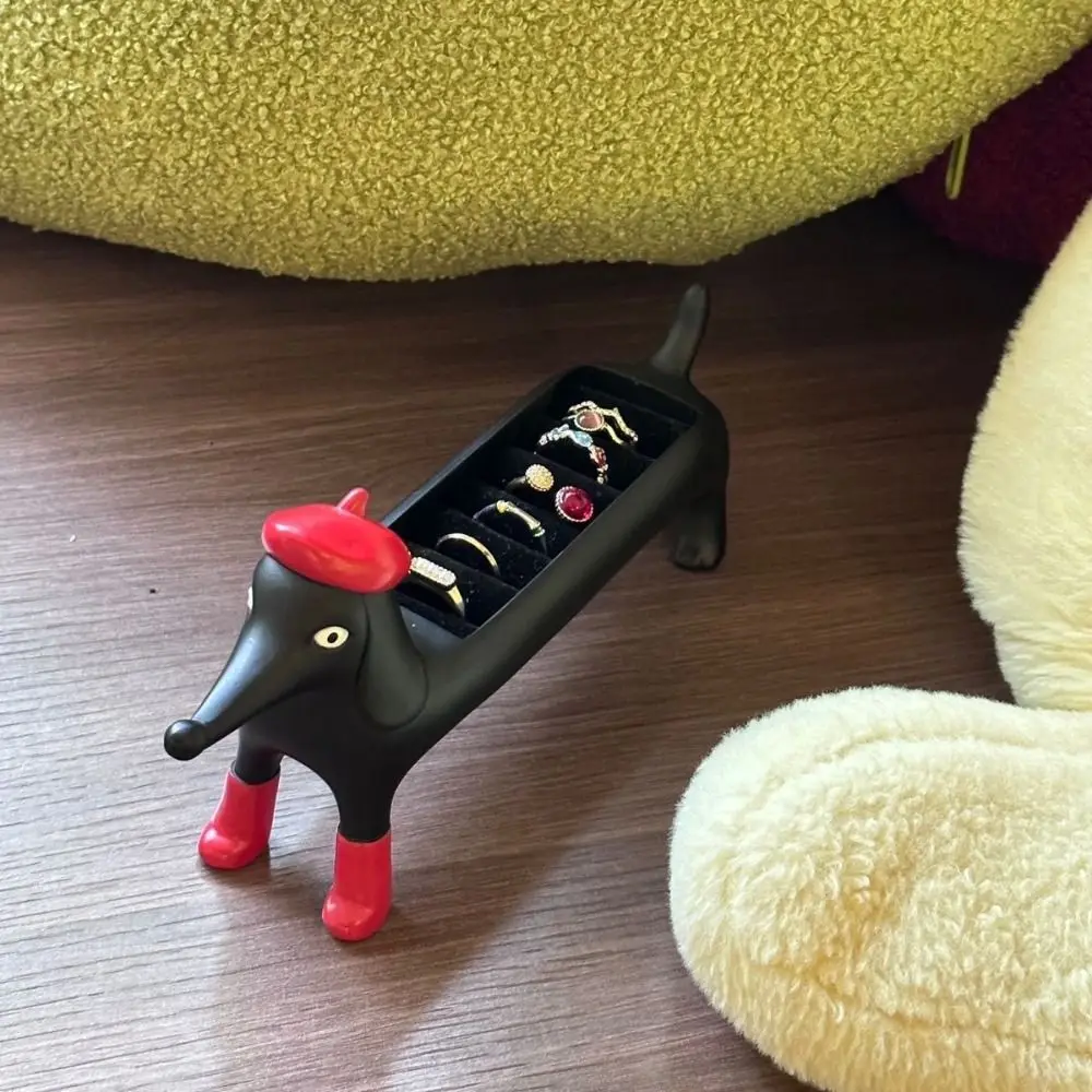 Resin Dachshund Ring Organizer Dustproof Ring Holder Jewelry Display Box Home Decor Ornament Ring Trinket Storage Box Lady Girls