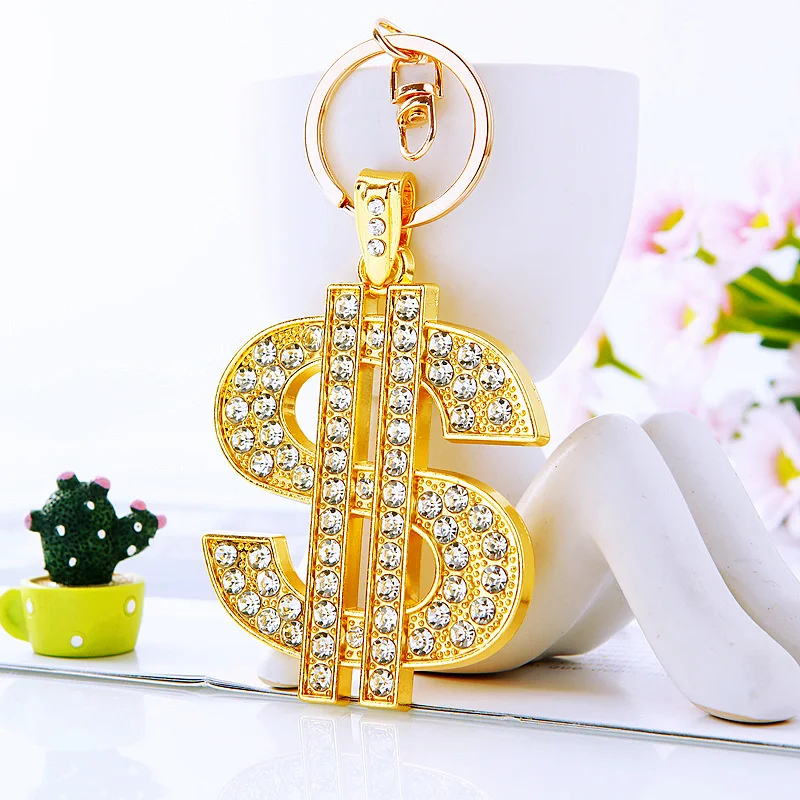 Luxury Alloy Dollar Symbol Keychain Crystal Zircon Pendant Keychains Keyring Punk Jewelry Women Men Car Decoration Charm Gifts