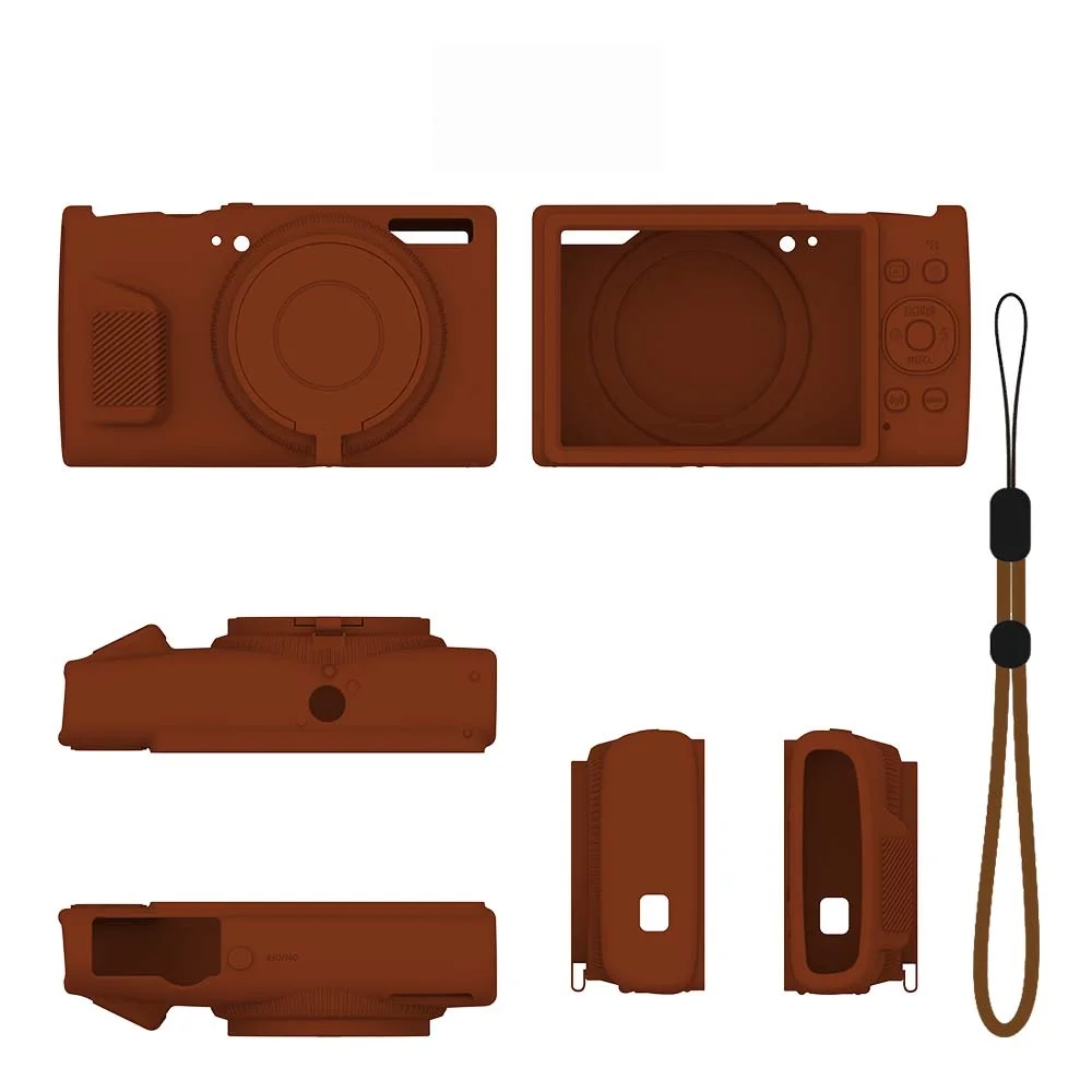 Silicone Protective Case for Canon PowerShot ELPH 360HS IXY 650 IXUS285HS Shock‑Proof Camera Cover with Hand Rope Black Brown