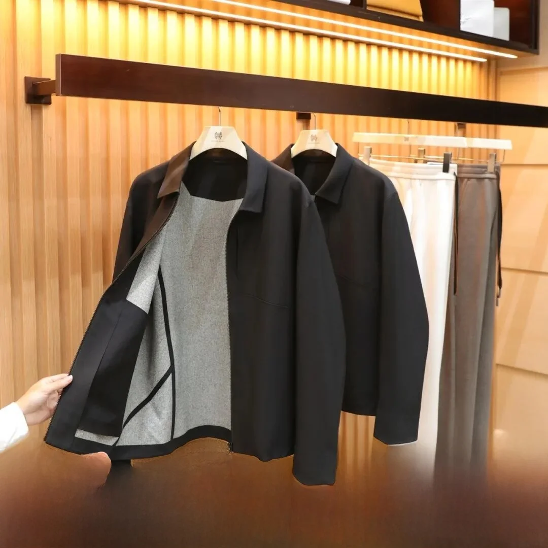 

High-End DFin3D down Jaet Autumn Winter Busin Sle Fce Lined Tee-Proof Collar Zipper Men's Stand Fit Coat