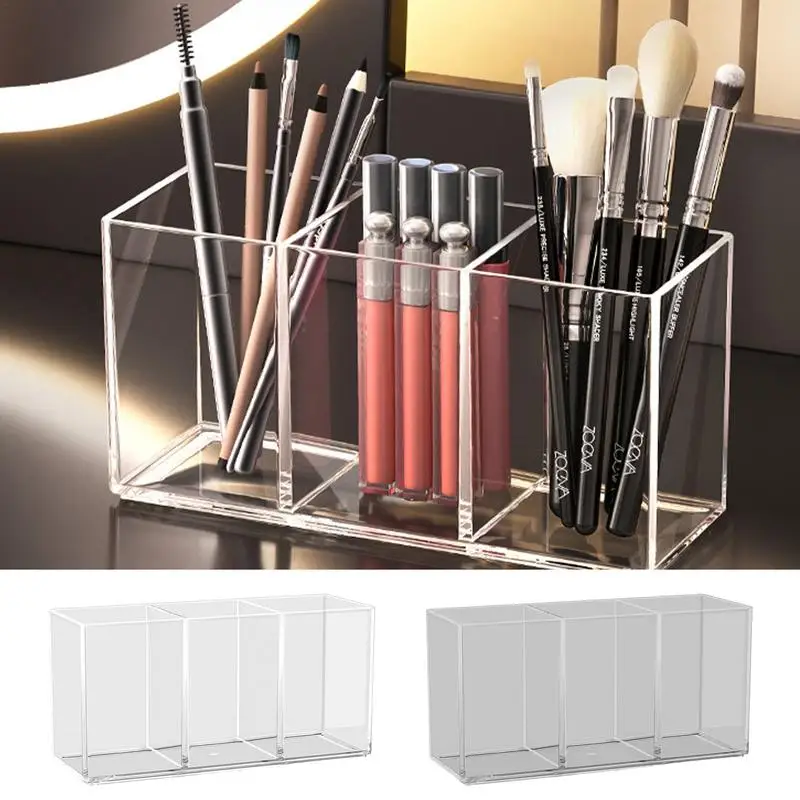 

Large Capacity 3-Slots Luxury Cosmetic Organizer Makeup Brush Holder Eyebrow Pencil Storage Box Storage Holders for Desktop