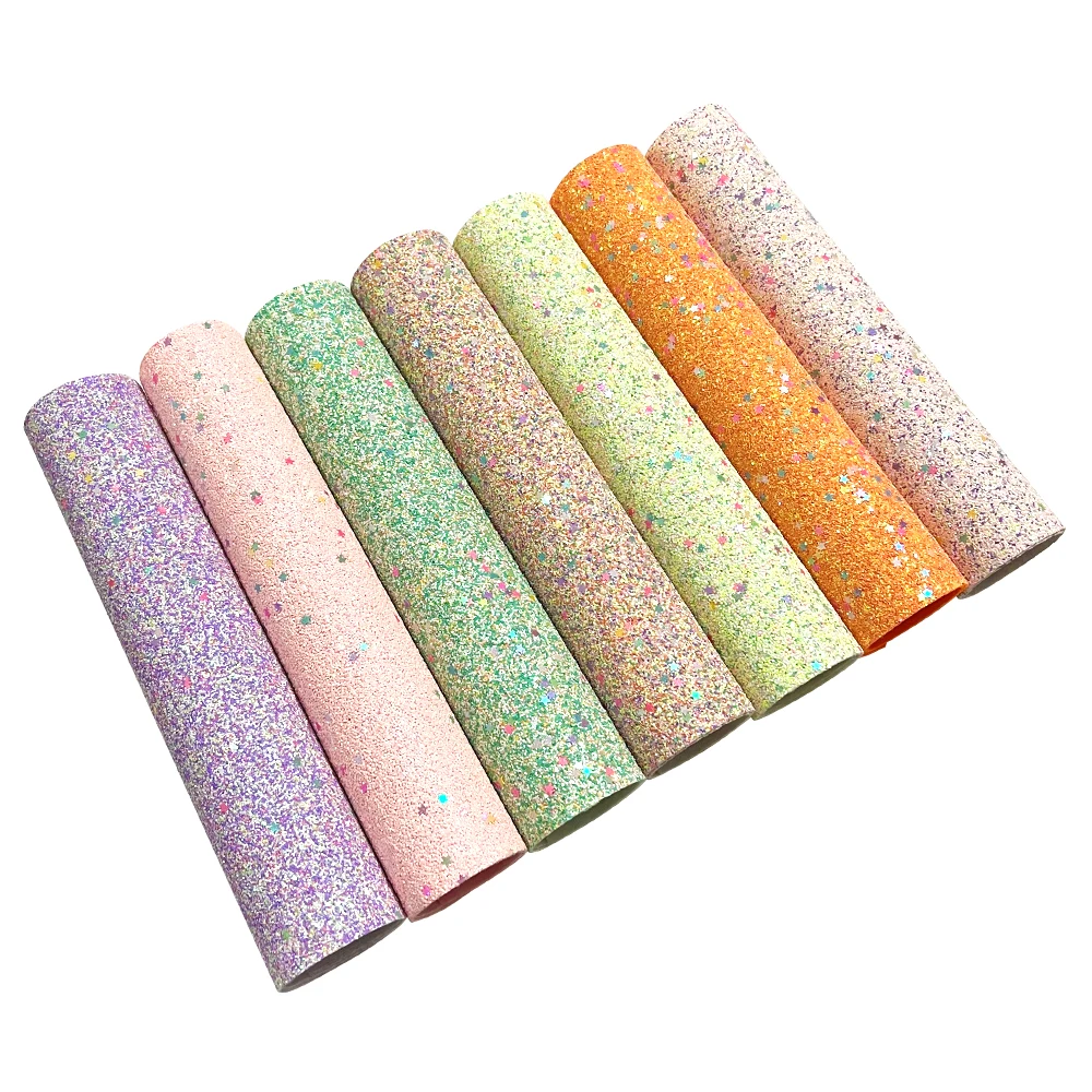 QIBU 22*30cm Colorful Chunky Glitter Fabric Bright Sequin Faux Leather Sheets for Crafts Bags Earring DIY Hairbow Accessories