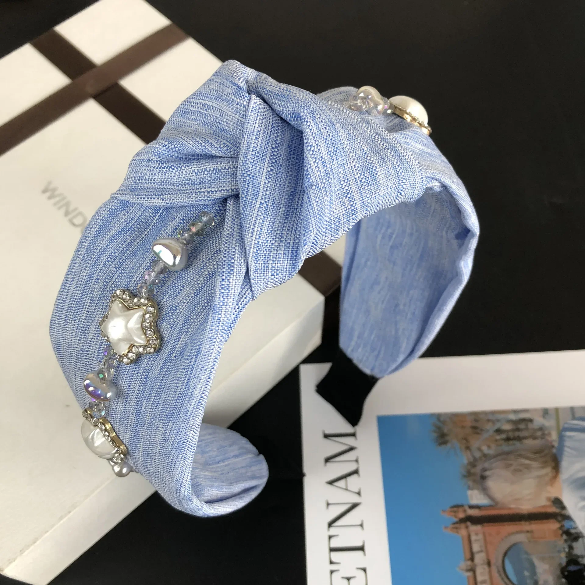 

High Quality Fabric Rhinestone hairbands Women Blue Purple Black Heavy Fabric Hair jewelry Fashion Women Street Crystal Headwear