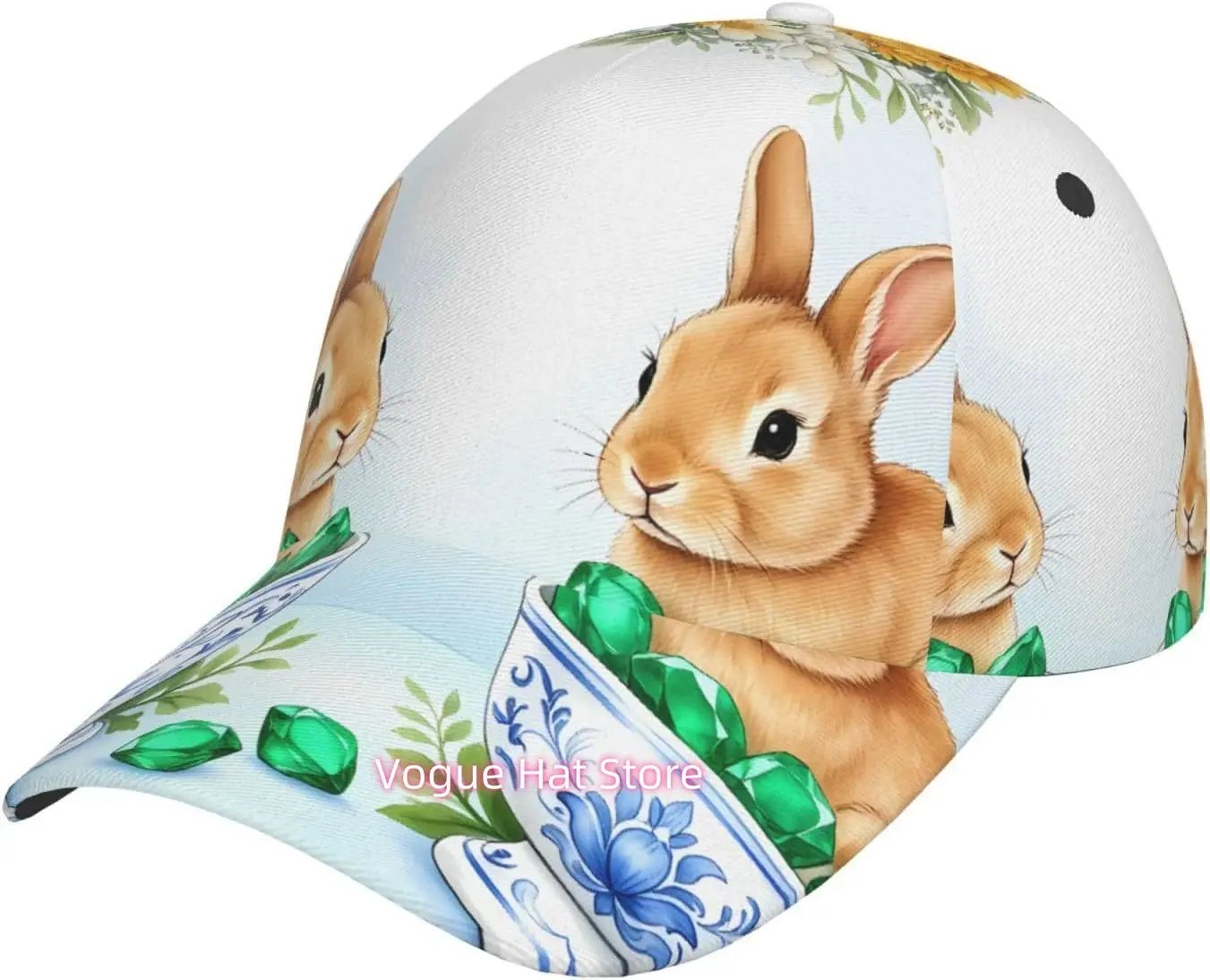 Easter Bunnies Tea Cups Pattern Baseball Cap Adjustable Cotton Baseball Hat for Sports, Outdoor, Travel Gifts for Men Black