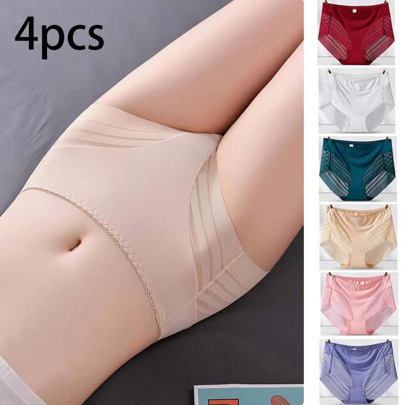 

4pcs Sexy Lace Panties Women's Underpants Large Size Mid-Rise Waist Briefs Breathable Lift buttocks Female Underwear