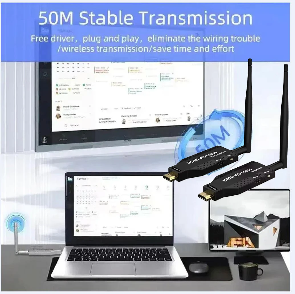 Bezprzewodowy adapter HDMI do transmisji wideo 1080p 4K, nadajnik i odbiornik do kamery, laptopa, komputera, telewizora, projektora, zasięg 50m 100m 150m