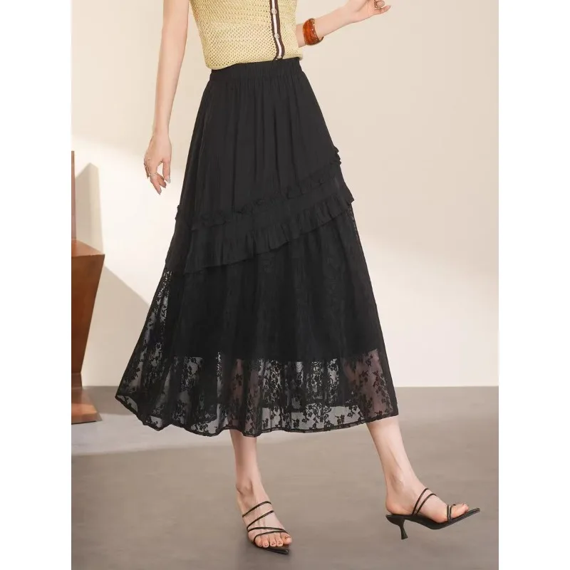 Lace White Skirt Women's 2026 Summer New Elegant Fashion Drape Skirt, Thin and Versatile A-word Skirt