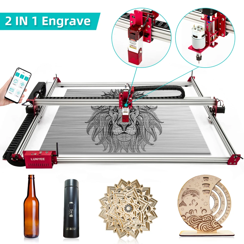 Laser Graveur 80W 100X100Cm App Controle Cnc Router En Laser Cutter 2 In 1 Ondersteuning Lightburn, 10W Laser Module Met Air Assist