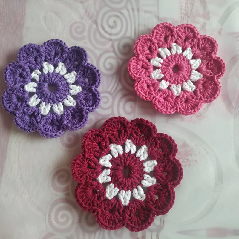 11CM Pure Hand-woven Crochet Cotton Thread Flower Coaster DIY Crochet Doilies Multicolor Coasters Handmade Table Mats