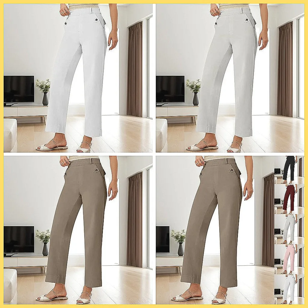 

Slim-Fit Wide Leg Trousers for Women, Solid Color Office & Casual Streetwear Pants