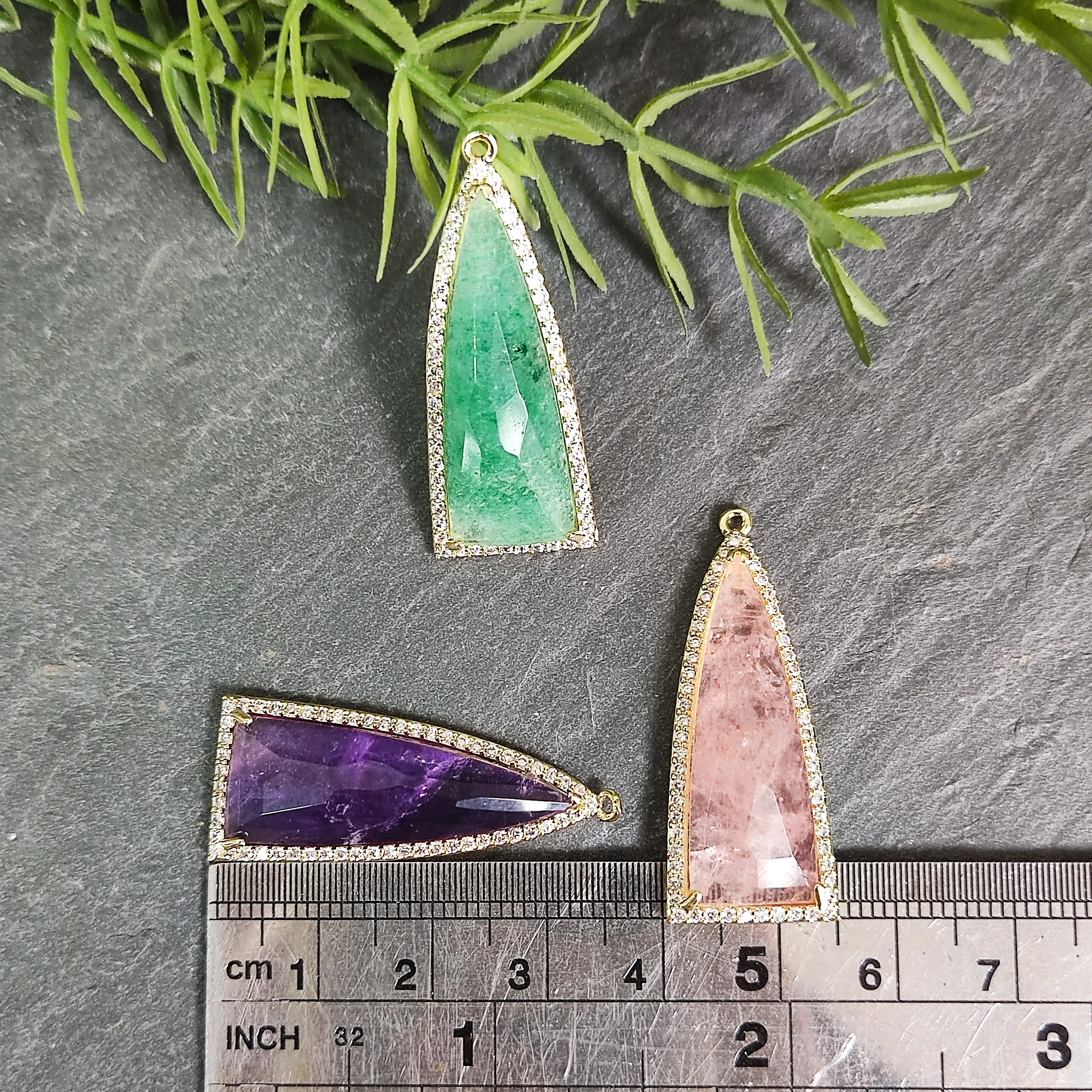 Triangle Crystal Cubic Zircon Pendant, Real Gemstone Jewelry Charm, DIY Earring Necklace, Dainty CZ Stone Charm Wholesale