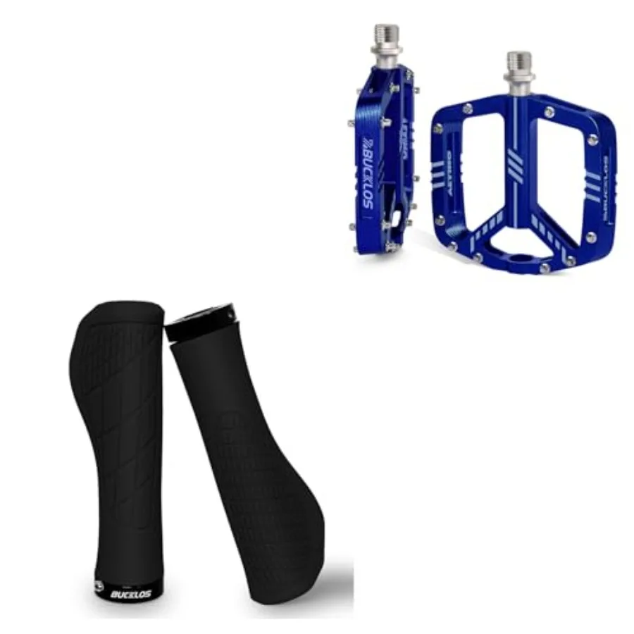 

Mountain Bike Handlebar Grips Double Lock-on Bike Grips Anti-Slip Bicycle Handle and MTB Flat Aluminum Alloy Pedal with Large P