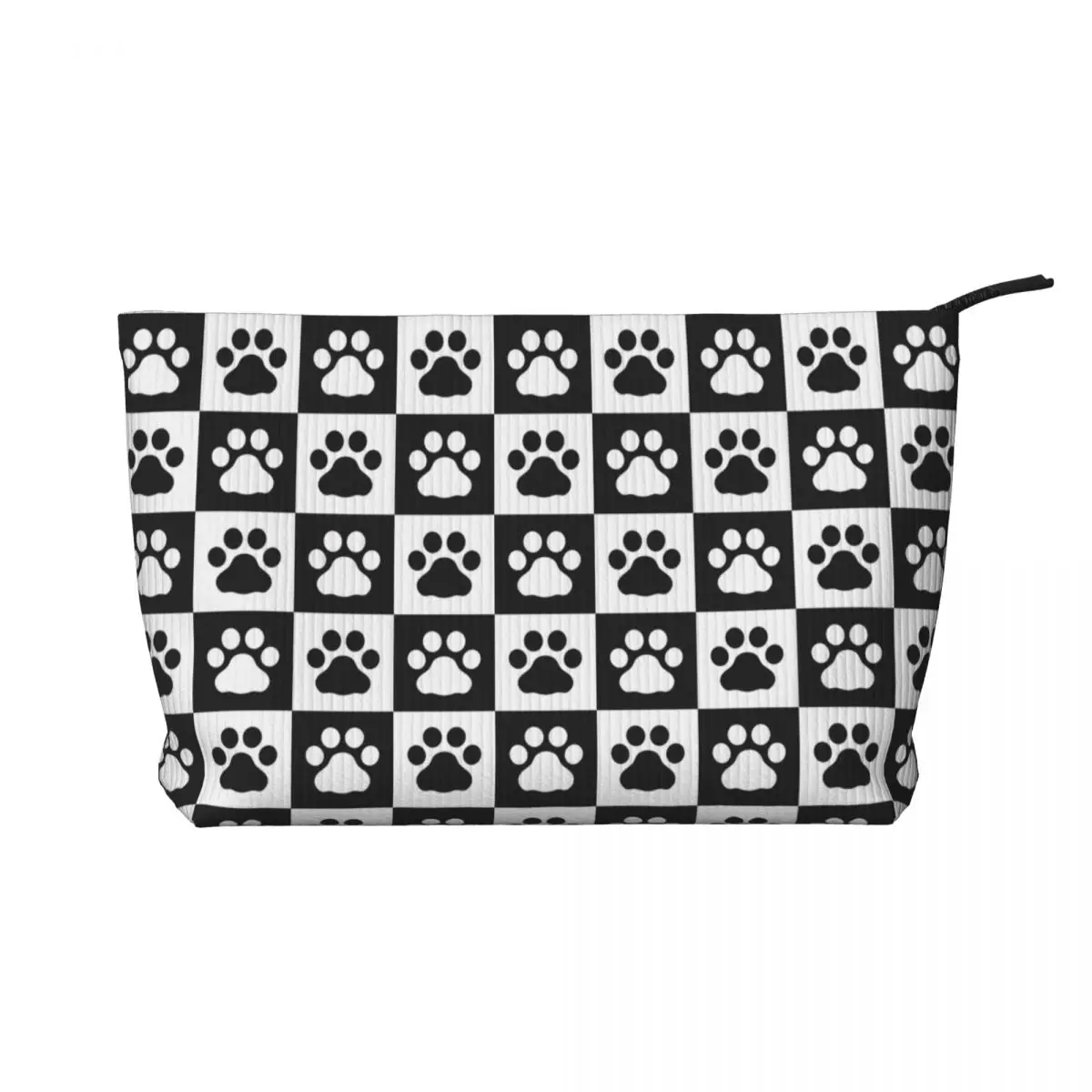 Custom Dog Paw Footprint Checked Pattern Cosmetic Bag Women Fashion Large Capacity Makeup Case Beauty Storage Toiletry Bags