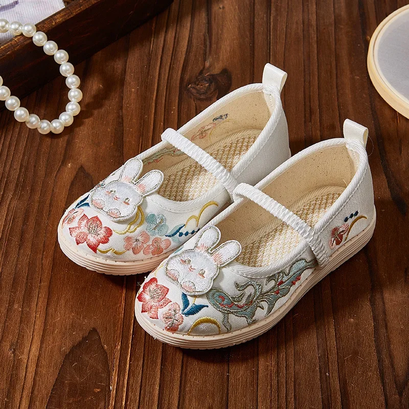 

Kids Handmade Embroidery Shoes Chinese Style Girl Flat Cloth Shoes for Princess Elegant Traditional Fashion Children Hanfu Shoes