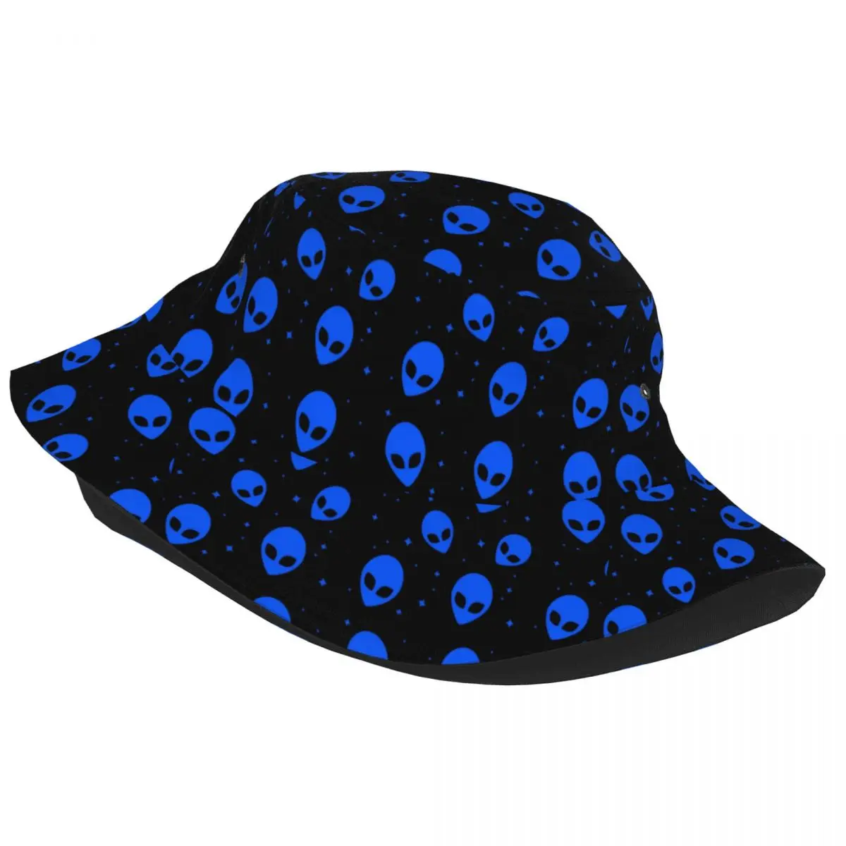 Fashion Blue And Black Sci Fi Alien Pattern Bucket Hats for Men Women Print Summer Travel Beach Fisherman Cap