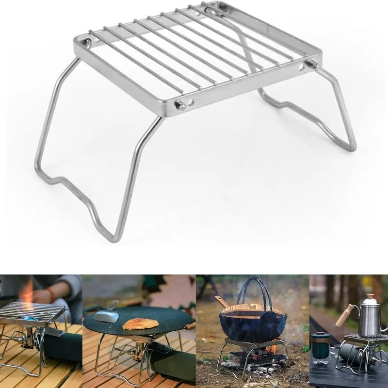 Stainless Steel Camping Stove Holder Foldable BBQ Grill Rack Outdoor Brazier Stand Fire Accessories Outdoor Camping Equipment